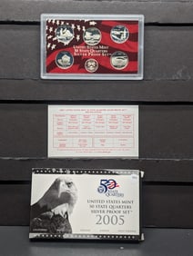2005-S Silver U.S. Mint Fifty State Quarters Proof Set In OGP w/COA, Five 90% Silver Coins