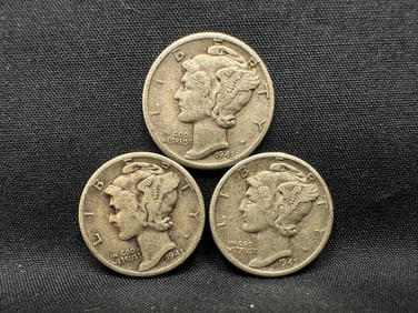 1943 Mercury Silver Dimes P, D & S
