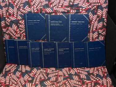 *EMPTY NO COINS* Assortment of 10 Whitman "Punch-In" Coin Folders. Cents, Nickels, Dimes, Quarters,