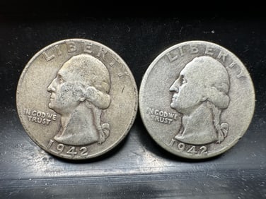 1942 90% Silver Washington Quarters Lot of 2