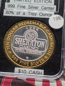 1996 Tunica, Mississippi Sheraton Casino Token, .999 Fine Silver Center