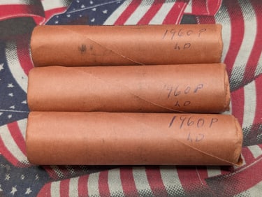Three 1960 Brilliant Uncirculated Unopened Original Federal Reserve Bank Lincoln Head Cent Rolls. 3