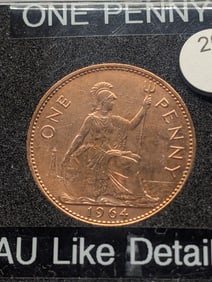 1964 Great Britain Large Bronze One Penny, AU Like Details