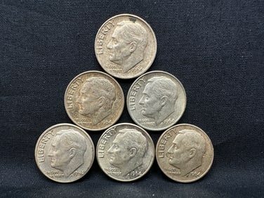 1964 U.S. Roosevelt 90% Silver Dimes Lot of 6