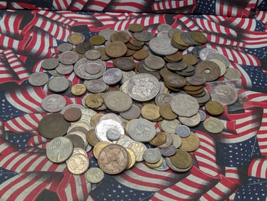 Assortment Of Foreign Coins & Tokens & Fake Morgan Dollars From Many Different Countries. Coins