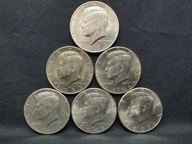 Lot of 6 Kennedy Half Dollars - 1983 P & D, 1986 P & D, 1988 P & D