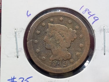 1849 Braided Hair Large Cent - 176 Years Old!