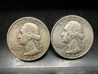 1956-D Washington 90% Silver Quarters Lot of 2