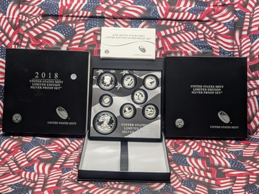 2018-S U.S. Mint Limited Edition SILVER Proof Set, Seven Coins 90% Silver, Silver Eagle .999 Fine