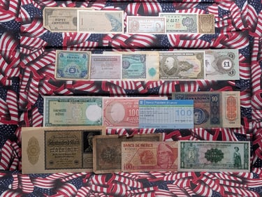 Assortment Of Foreign 18 Different Banknotes From 18 Different Countries.