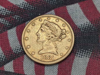 1881-S Five Dollar Gold Coin, 90% Gold