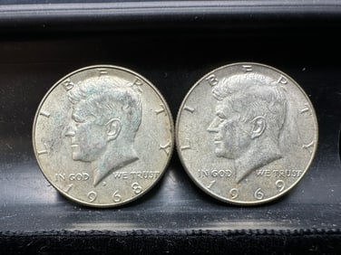 1968-D and 1969-D Kennedy 40% Silver Half Dollar