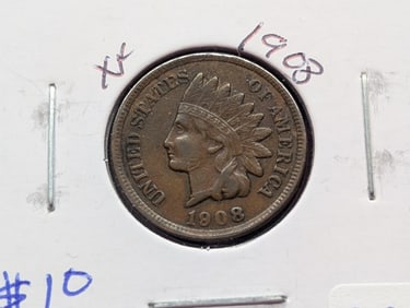 1908 Indian Head Cent -Better Grade! - Strong Liberty - w/One Diamond