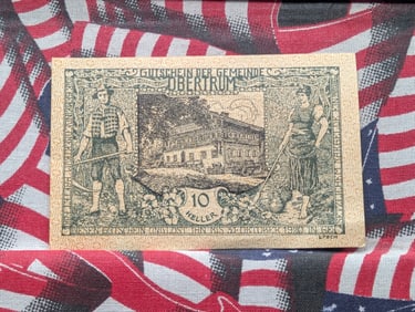 1920, UNC-CRISP, Austrian 10 Heller Note, Story Book Picture, 104 Years Old!