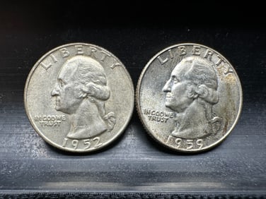 1952-D & 1959-D Washington 90% Silver Quarters