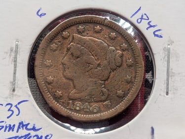 1846 Braided Hair Large Cent - 179 Years Old! - Lower Mintage!