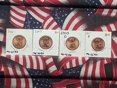 (4) Lincoln Cents 2000-P, 2003-P, 2003-D, 2005-D All BU