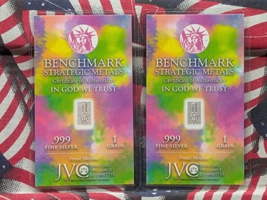Two .999 Fine Silver 1 Grain Each, COA, Wealth You Can Hold!