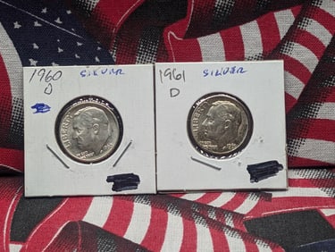 (2) Roosevelt Dimes 1960-D, 1961-D