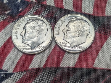 Two 1964-D, BU, 90% Silver, Roosevelt Dimes, 61 Years Old!