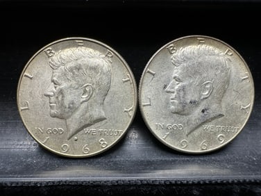 1968-D & 1969-D Kennedy 40% Silver Half Dollars