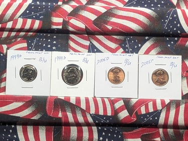 (4) Coins From Mint Sets 2005 P&D Lincoln Cents, 1999-D Jefferson Nickel, 1999-D Roosevelt Dime