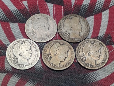 Five Barber Quarters 1903, 1910, 1911, 1912, 1914