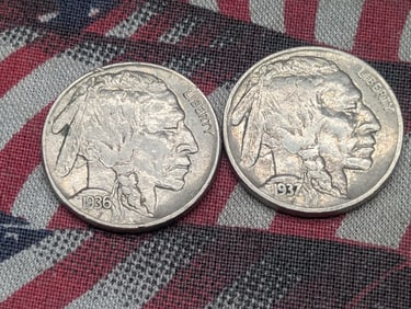 1936 & 1937, XF-AU, Bold Details, Buffalo Nickels, Over 85 Years Old