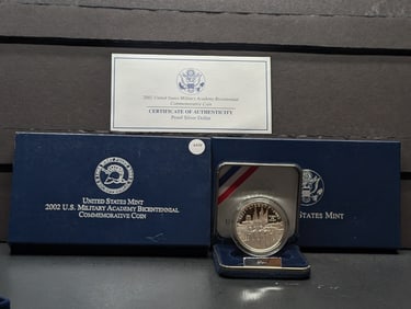 2002-W U.S. Military Academy Bicentennial Commemorative Proof Silver Dollar In OGP w/COA - 90%