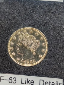 1883 N/C Liberty Head V Nickel, Gold Plated, Racketeer Year