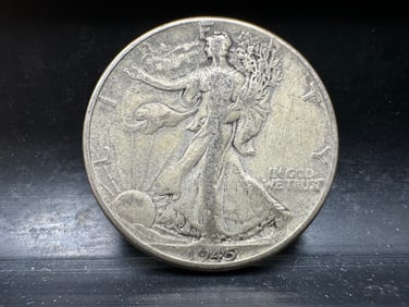 1945 Walking Liberty 90% Silver Half Dollar