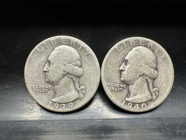 1939 and 1940 Washington 90% Silver Quarters