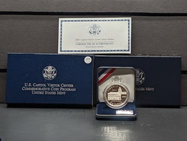 2001-P Capitol Visitor Center Proof Silver Dollar In OPG w/COA - 90% Silver