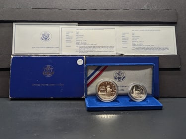 1986-S Liberty Silver Dollar In OGP - .900 Fine Silver & "S" Clad Half Dollar