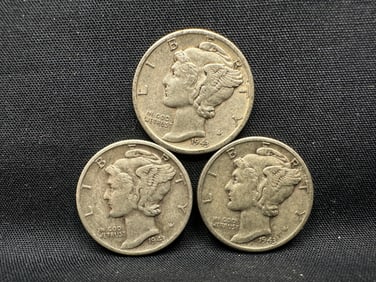 1943 P, P&D Mercury 90% Silver Dimes Lot of 3