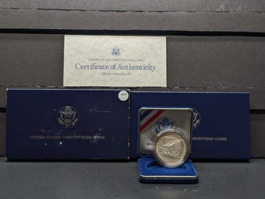 1987-S U.S. Constitution Silver Dollar In OGP w/COA - 90% Silver