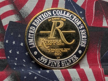 .999 Fine Silver $20 Gaming Token Riviera Hotel & Casino
