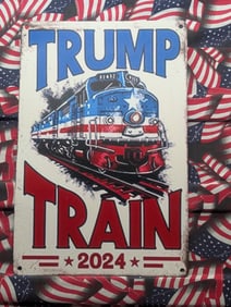 TRUMP TRAIN, Metal Sign, 11.75x7.75 Inches, Perfect For Man Cave, Garage, etc., Holes to Hang Up,