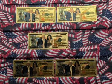 5-President Trump & 1st Lady Bills-Layered in 23k Gold- Novelty, New