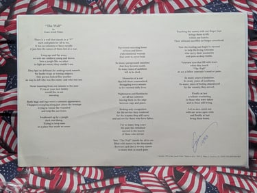 Original Poem "A Memorial to all Vietnam Military Personnel" by Grace J. Fisher 1993 Autographed