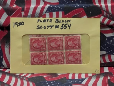1920 Washington Two Cent Plate Block Scott #554 All MOGNH