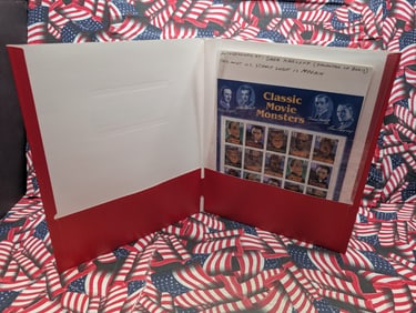 Folder Classic Movie Monsters Boris Karloff US Postage Sheets All MOGNH Autographed by Sara Karloff