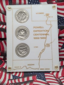 2.8 Oz. Total .999 SILVER 1869-1969 Powell Expedition Centennial Commem Rounds in Nice Capital Case