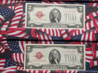 Lot of Two 1928 G Series $2.00 RED SEAL Banknotes - GREAT PAPER QUALITY!