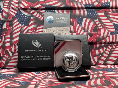 2019-P PROOF Apollo 11 50th Anniv. Commemorative 99.9% Silver Dollar in OGP w/ COA. 26.730 Grams