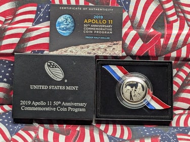 2019-S PROOF Apollo 11 50th Anniv. Commemorative Half Dollar in OGP w/ COA, Clad