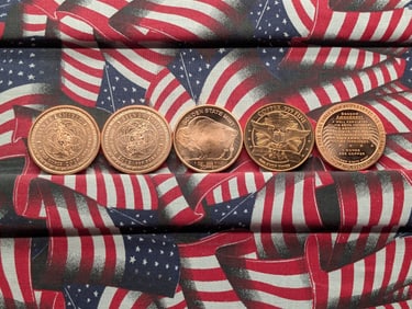 1 Oz. Each .999 FINE COPPER Various Designed Rounds (5 PCS)