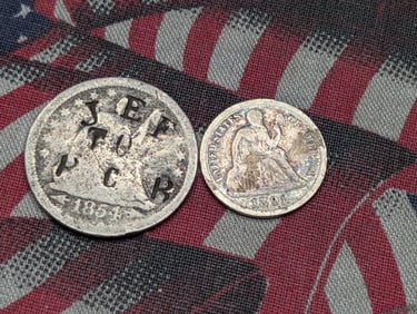 1854 Seated Liberty Quarter Counter Stamped & 1891 Seated Liberty Dime