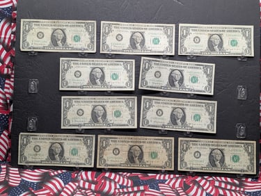 Lot of Ten 1963 B Series $1.00 Joseph W. Barr Notes - Including One Barr Star Note