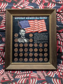 Lincoln Memorial Cent Collection in Display Frame (1959-1972)